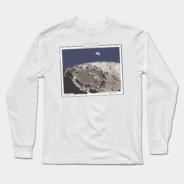 Earthrise From A Lunar Landscape Long Sleeve T-Shirt by mernstw